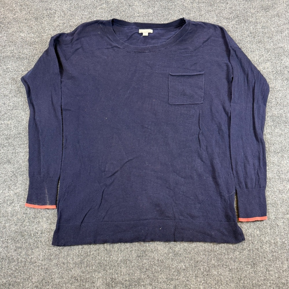 Gap Pocket Crewneck Cotton Silk Blend Navy Blue Sweater Size S Minimalist